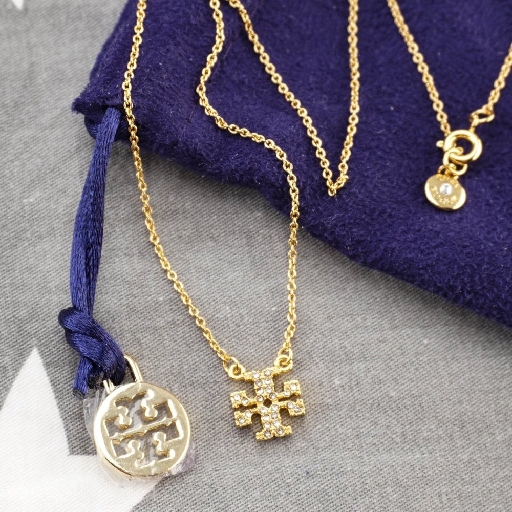 Tory Burch Kira Pavé Necklace in 18k Tory Gold (Brand New)